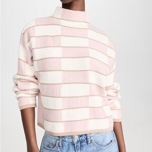 Club Monaco Patchwork Funnel Pink Multi Cream Sweater